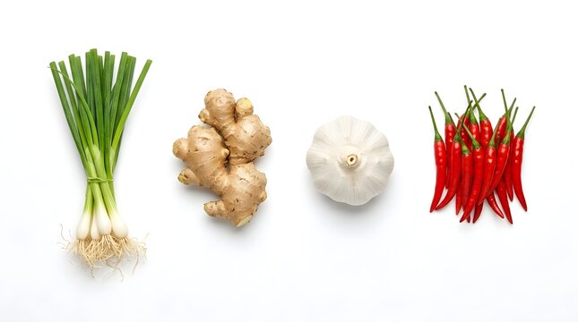Scallions, Ginger, Garlic, and Red Chilies &ndash; Essential Asian Cooking Ingredients