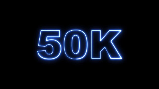 Glowing Neon 50K Milestone Text Animation on Dark Background