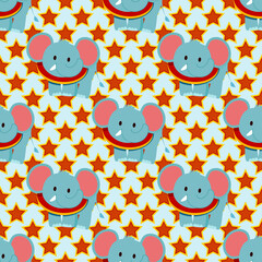 Fototapeta premium Seamless Circus Elephant and Colorful Stars Pattern for Kids