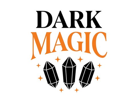 Mysterious dark magic typography with crystals for halloween and occult designs