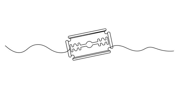 Single continuous line drawing of a metal razor blade
