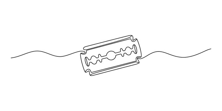 Single continuous line drawing of a metal razor blade