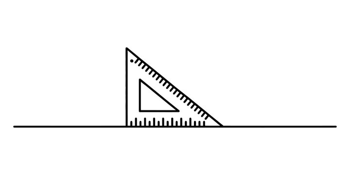 Black line drawing of a triangle ruler resting on a straight line