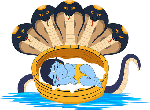 vector illustration of lord krishna on kaliya naag for happy janmashtami indian festival