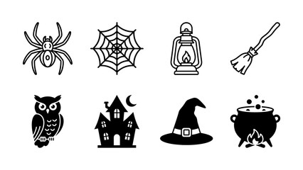 Halloween icons set with black and white design
