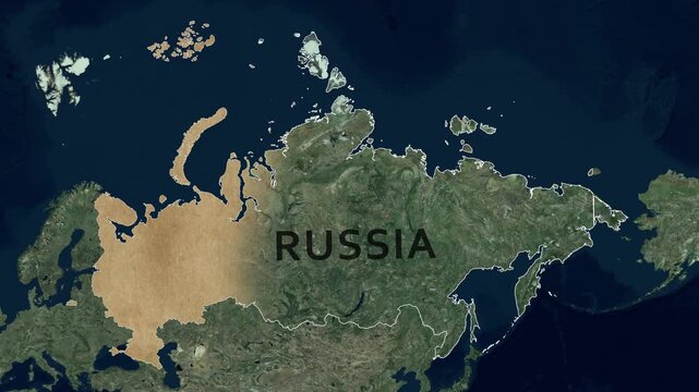 Animated Russia Geographic Map with National Borders, Europe and Asia Country Visualization, Eurasia Digital Cartography, World Atlas, Geography Education, Documentary and 4K Motion Graphics Video