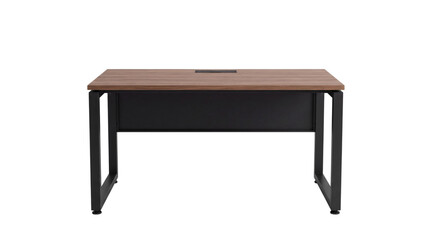 Fototapeta premium Modern wooden desk with black metal frame on white isolated on png transparent background