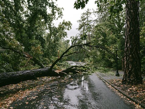 Storm Damaged Tree Blocking Forest Pathway