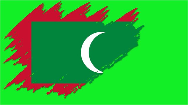 Maldives Flag Grunge Brush Stroke Animation, Maldivian National Flag, Maldives Patriotic Motion Background