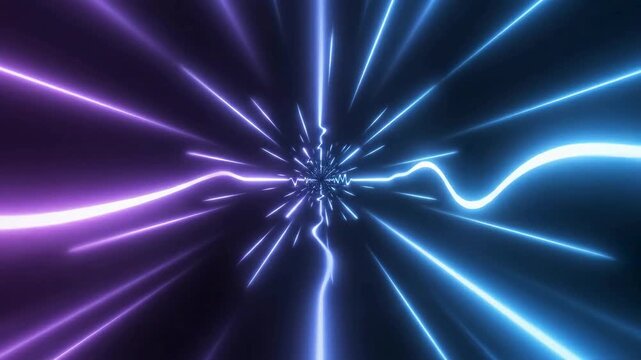 Hyper speed warp travel through abstract blue and purple neon laser light tunnel motion space future dynamic energy motion space future dynamic energy