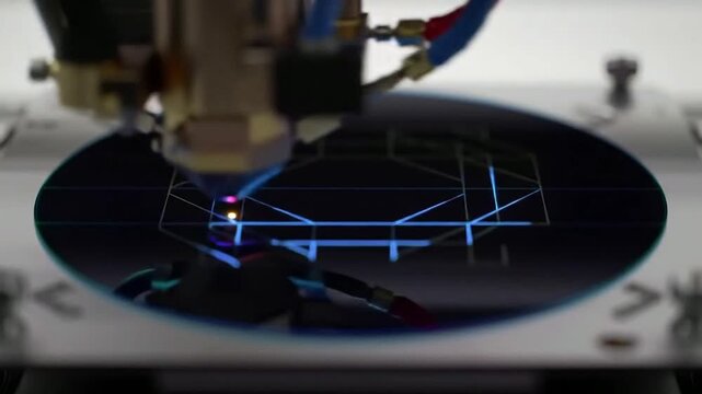Static Macro Shot Of A Laser Etching Station Engaging In Precision Etching On A Dark Silicon Wafer In Advanced Semiconductor Fabrication Process