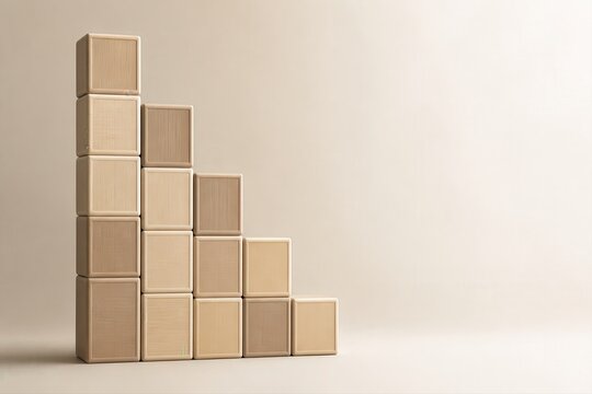 Wooden blocks arranged as a staircase on beige background
