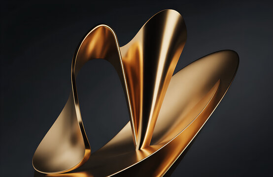 Luxury 3D Abstract Golden Metallic Sculpture on Dark Background