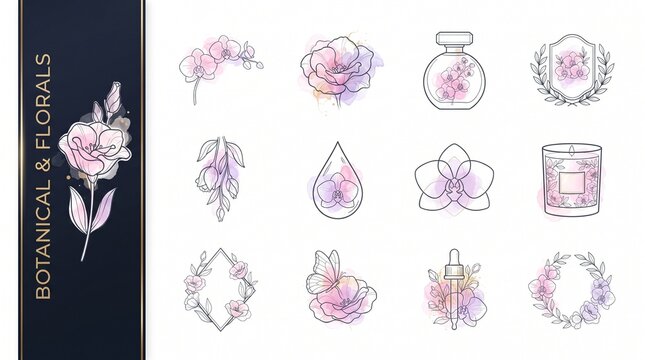 Ethereal Ink Bloom Luxury Floral Vector Icons and Category Bar