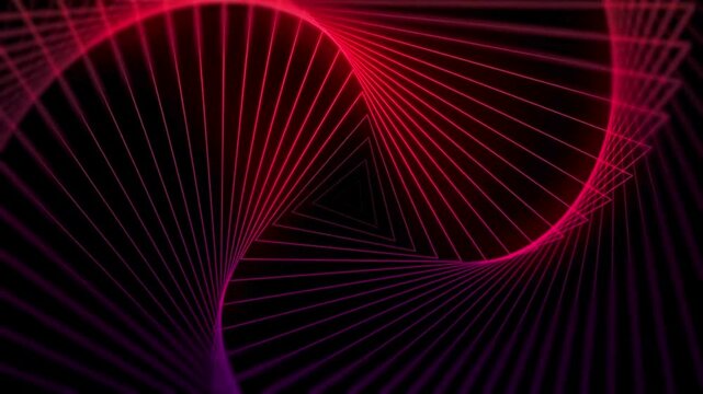 Abstract red neon triangle spiral motion background animation geometric light glowing dynamic