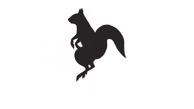 Squirrel silhouette sitting motionless in side profile against plain white background