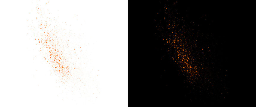 Cinnamon powder explosion on white and black background, organic spice splash texture, brown seasoning dust cloud for food design