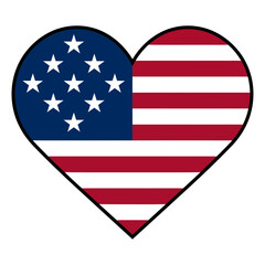 Fototapeta premium A stylized heart shape filled with the pattern of the united states of america flag with a bold black outline on white background