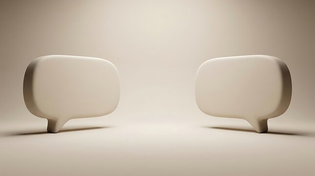 Don't want to talk concept represented by two empty speech bubbles standing apart in a minimalist studio setting with soft lighting and neutral background