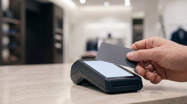 Customer paying with credit card at retail store point of sale terminal