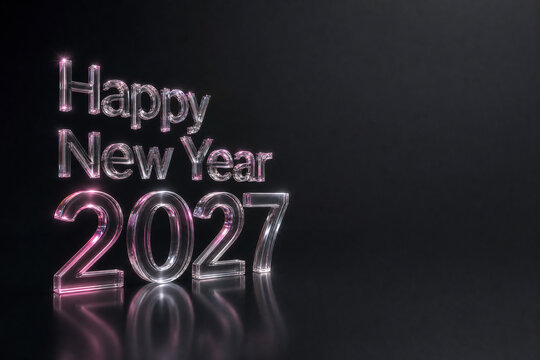 Glossy silvery felicitations and 2027 characters staged on an umbra expanse