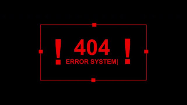 Red 404 system error massage animation with flicker glitch 4k video