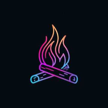 A bonfire icon with gradient flames and logs on a dark background. This design fits outdoor themes and camping events.