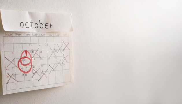 October Calendar with Halloween Date Circled in Red