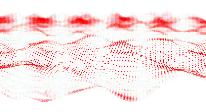 Abstract red data flow pattern isolated on transparent background, digital waves of information for modern technology design and science.