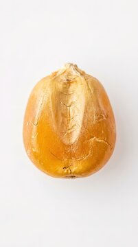 Single corn kernel rests on clean white background