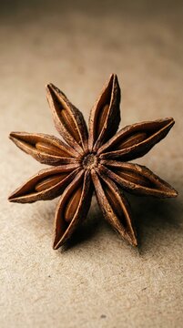 Star anise sits atop textured surface