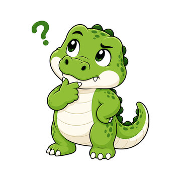 Cartoon Alligator Pondering with Question Mark