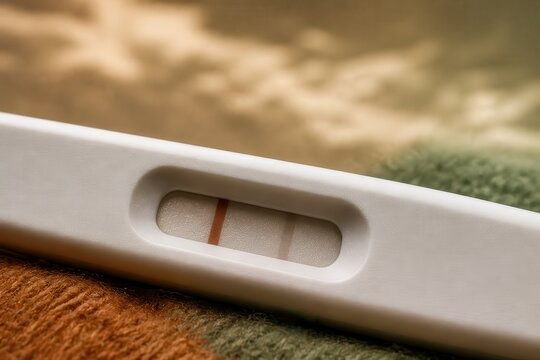Positive pregnancy test on fabric with soft copy space