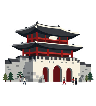 South Korean Gwanghwamun gate ancient palace architecture building symbol Gwangbokjeol National Liberation Day vector stock illustration artwork