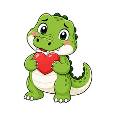 Fototapeta premium Cute Cartoon Alligator Holding a Red Heart Illustration