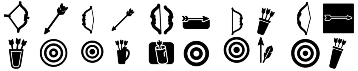 Set of archery equipment silhouettes