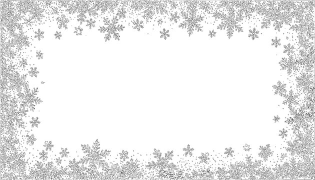 Winter snowflake border frame illustration featuring icy blue monochrome details isolated on transparent background for festive holiday card design asset.
