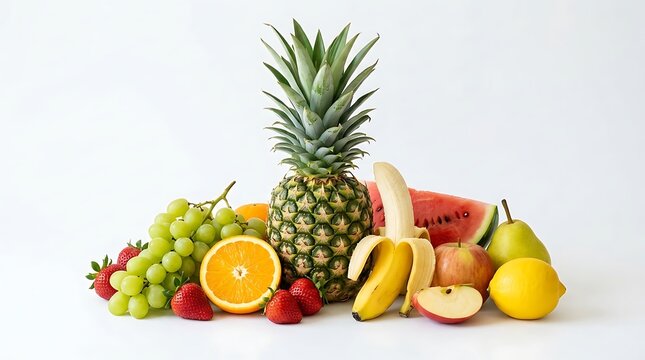 Fresh assorted tropical and temperate fruits arranged beautifully for healthy eating inspiration