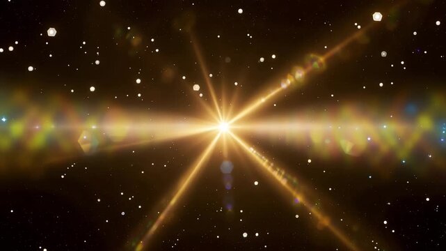 Golden Starburst Light with Sparkling Particles on Dark Background