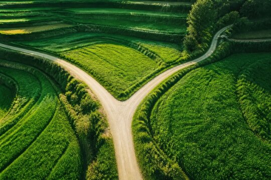 Lush rice terraces with winding path in a green mountain landscape