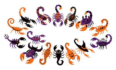 Obraz premium Happy Halloween Colorful scorpion vector illustrations in various styles and colors Vector