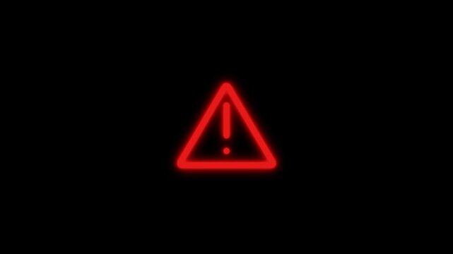 Glowing red warning triangle icon on a black background