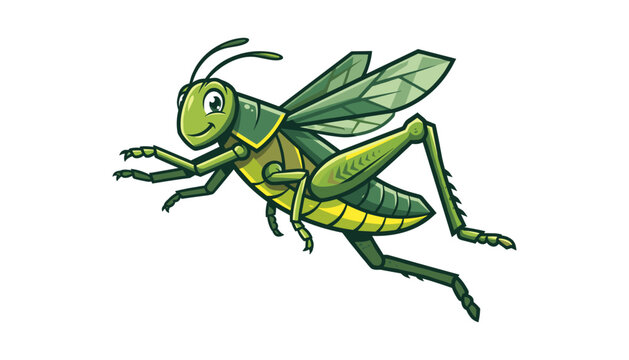 Cute cartoon grasshopper character jumping with happy smiling expression isolated on a plain white background vector