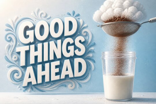Motivational poster with good things ahead and milk powder pour