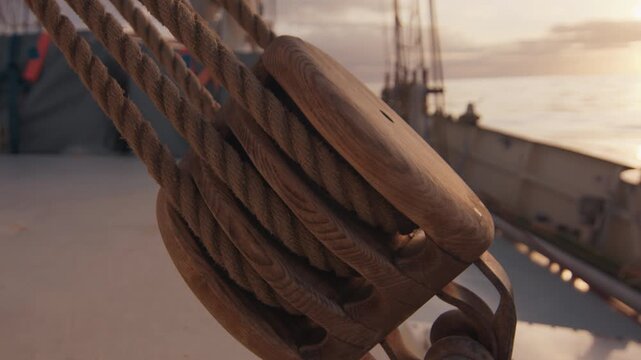 Expeditional sailing vessel moves in the open ocean