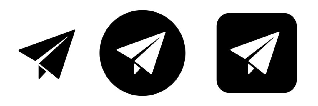 Send button icon set with submit, share and forward symbols. Solid Communication control icons for chat, email and messaging app interface