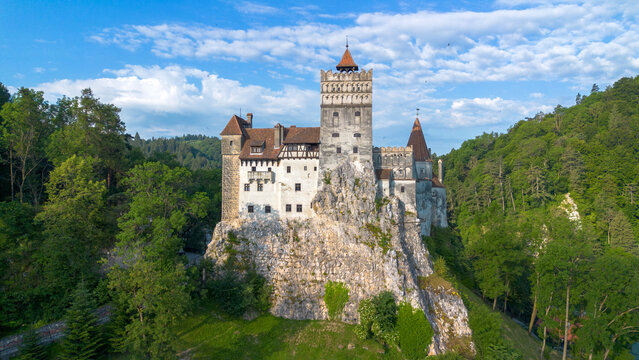 Aerial View of Medieval Bran Castle Known as Draculas Castle in Transylvania Romania