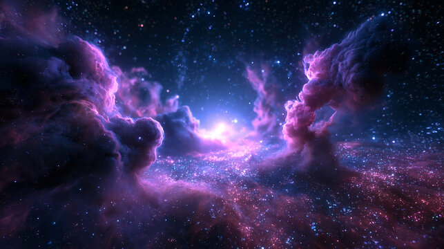 Vibrant Nebula and Glowing Stars in Deep Space Background