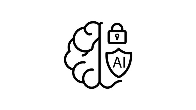 AI Brain Line Icon Animation, Machine Learning Concept, 4K Motion Graphics