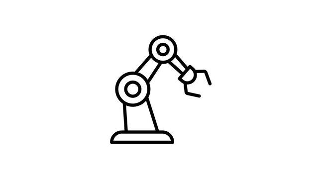 Robot Arm Line Icon Animation, Industrial Robotics Technology, 4K Motion Graphics